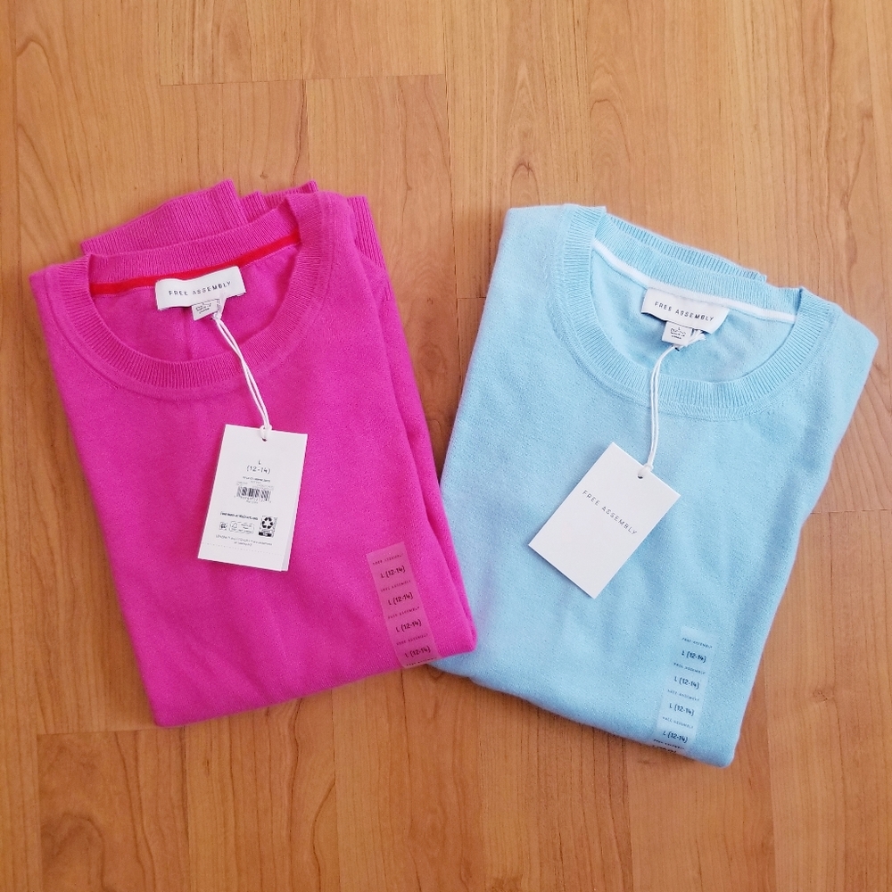 New Crewneck Blue and Pink Sweaters L (12-14)